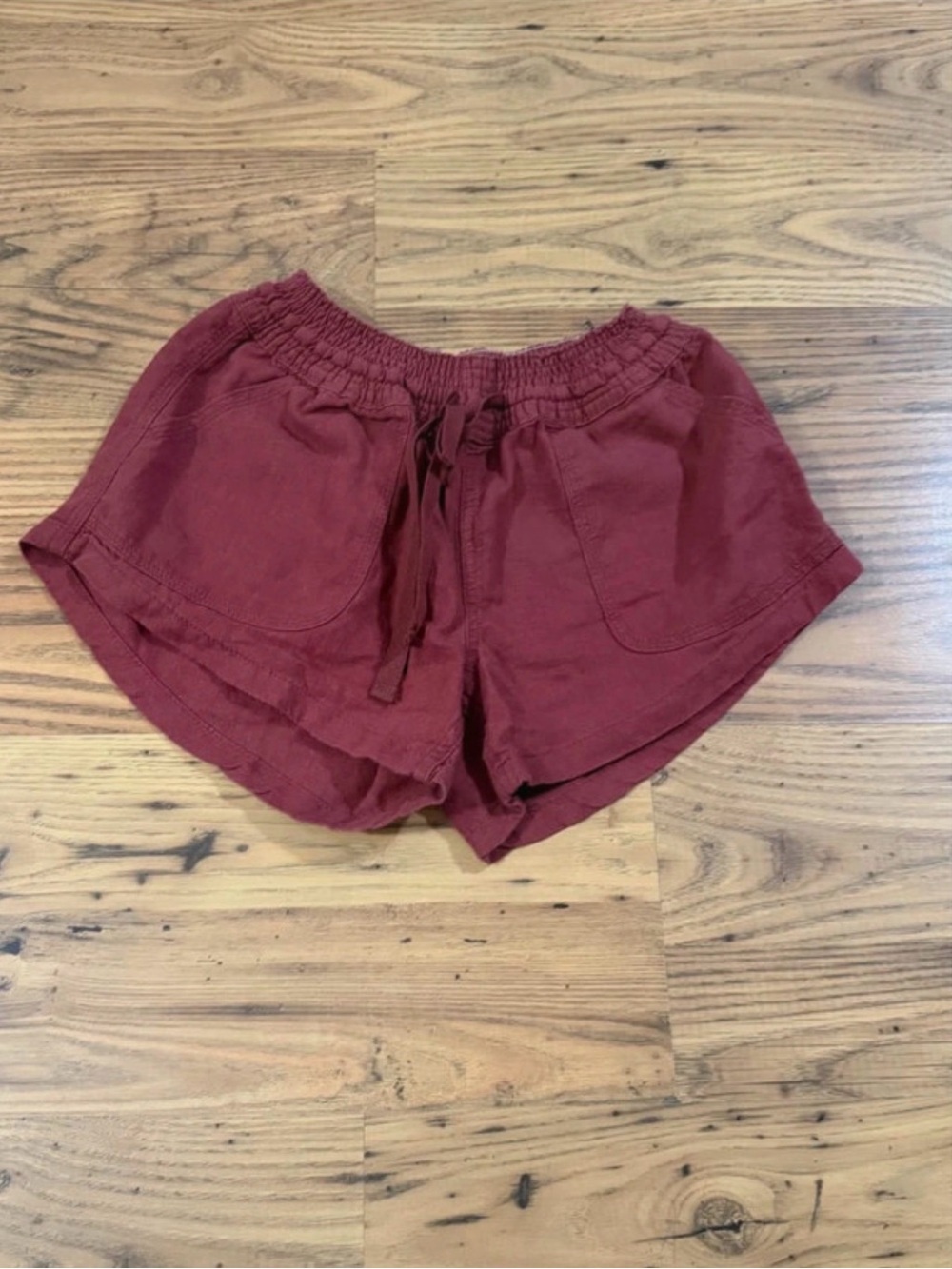 Altar'd State Maroon Burgundy Linen Blend Drawstring Pull-On Shorts Small